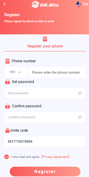 ater open click on register icon for open official ok win game regsitration page